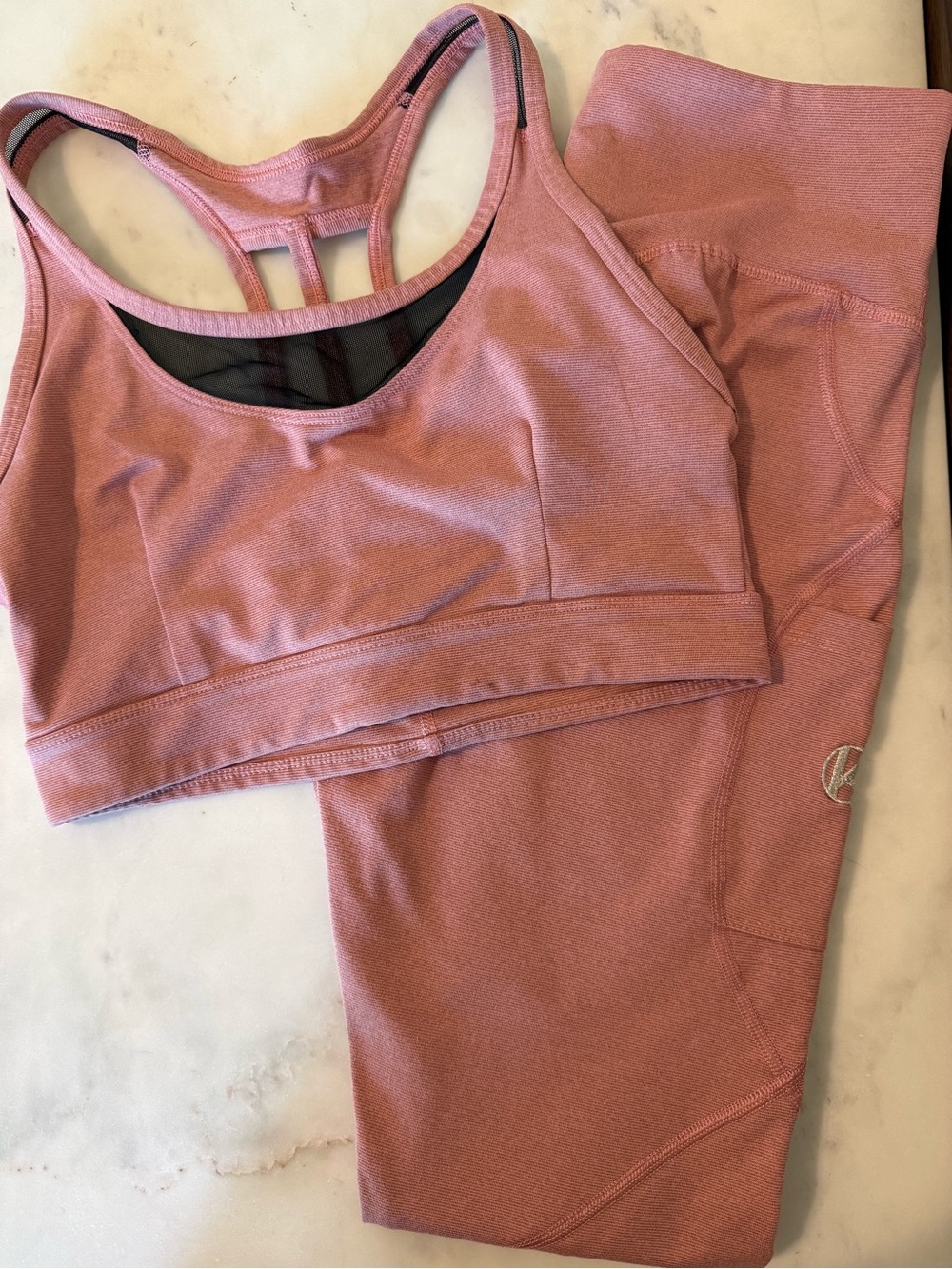 Women's Dusty Rose Racerback Sports Bra and High-Waist Leggings Set